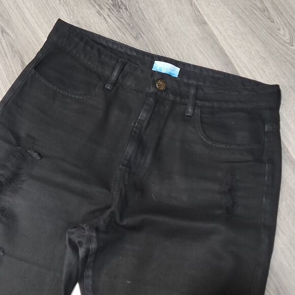 Black Mumu Wide Raw High Waisted Hem Cropped Jeans - Picture 2 of 12